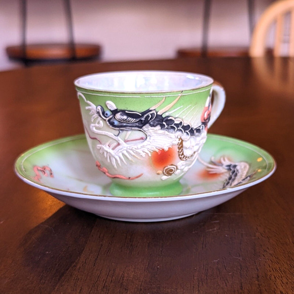 Antique Dragonware Demitasse Cup and Saucer Hand Painted with Moriage - Picture 2 of 9